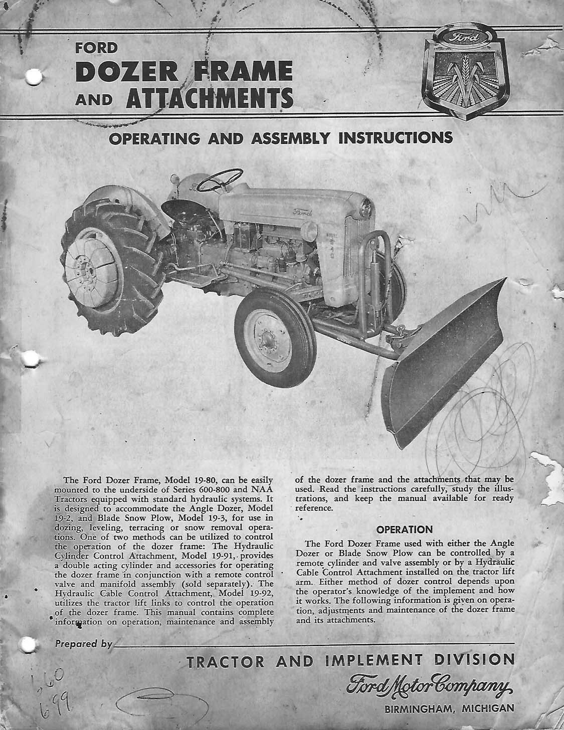 Ford 1980 Dozer Frame and Attachments Owner's Manual